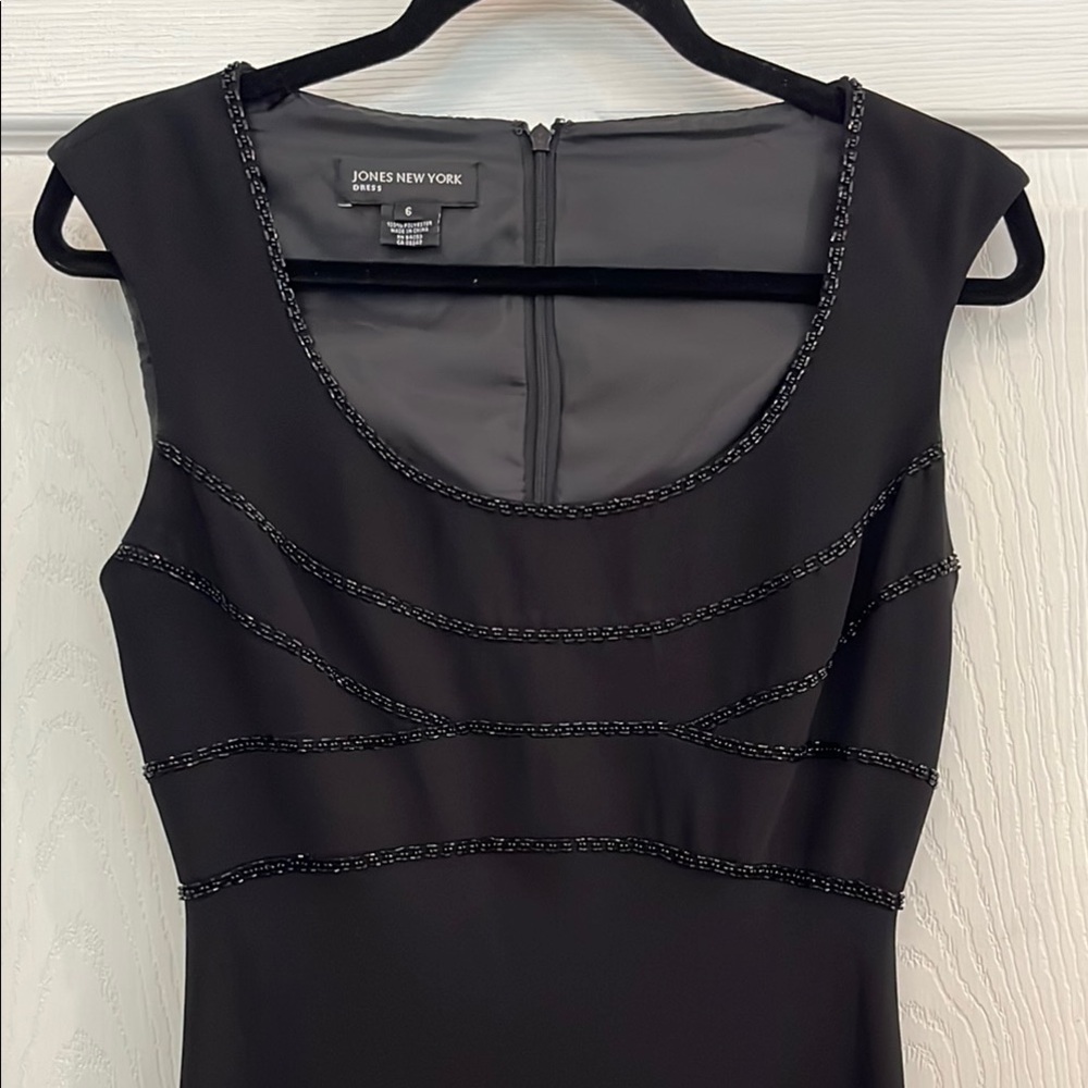 Vintage Jones New York Black Bias Cut Beaded Cocktail Dress